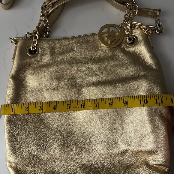 Michael Kors Gold Metallic Leather Shoulder Crossbody Bag Gold Chainlink Straps - Picture 10 of 14